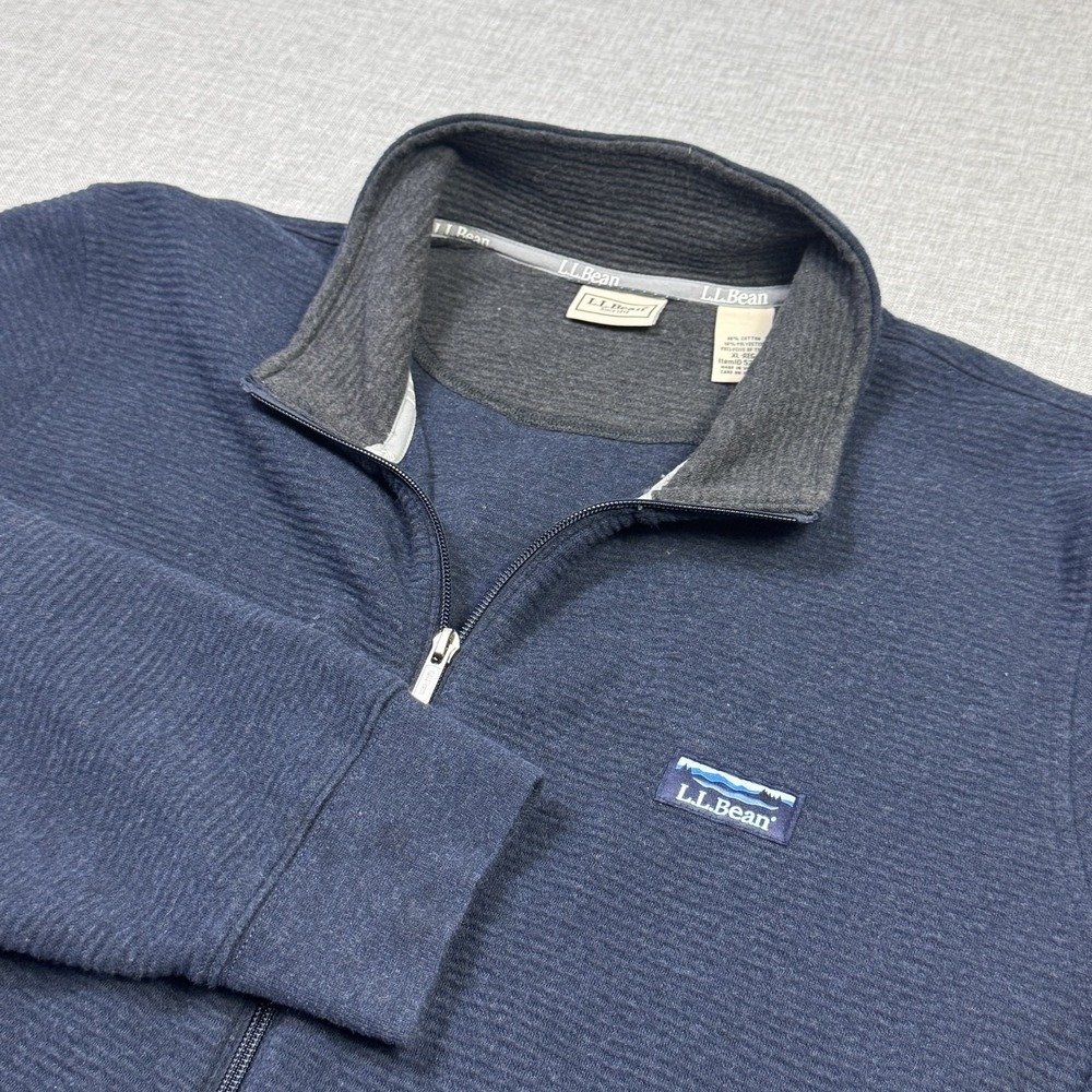 L.L. Bean Lakewashed Double Knit Sweater Mens XL Blue Full Zip Mock Neck